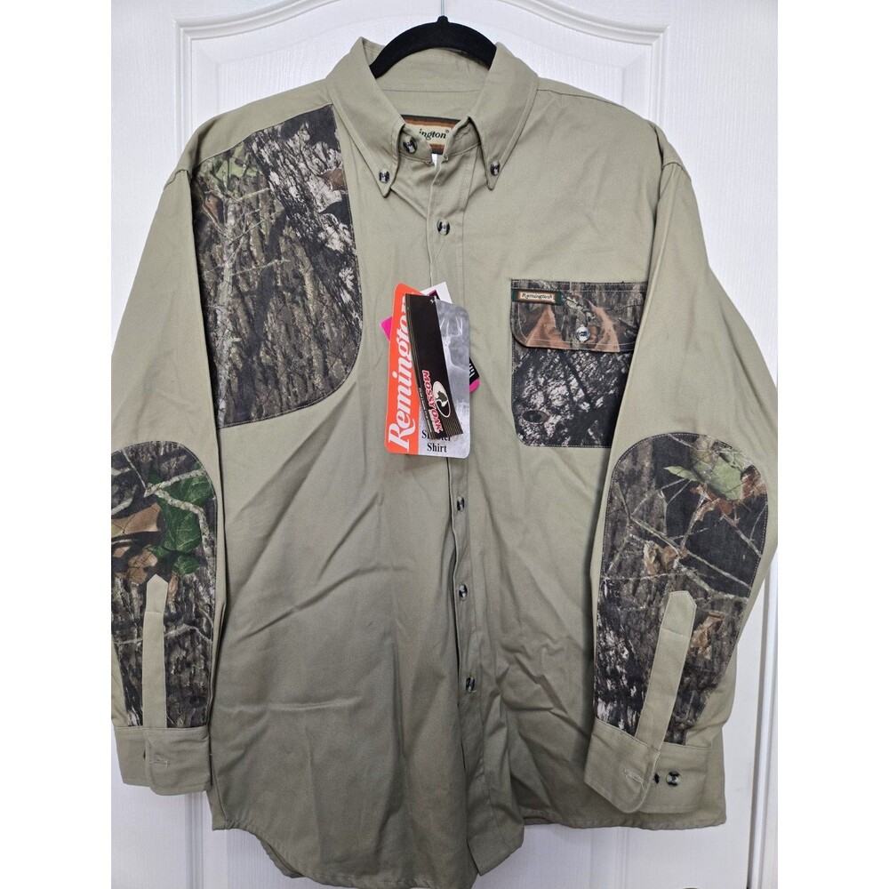 Remington Mosdy Oak Shooter Shirt Long Sleeve Button Down Mens Med Khaki/Tan New